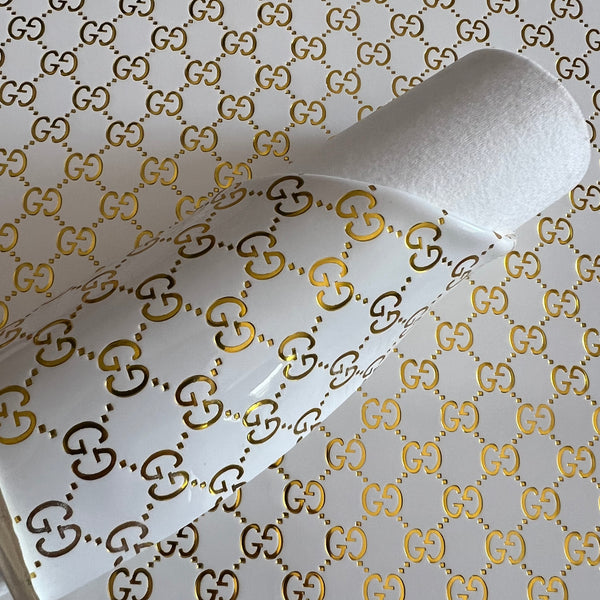 Gold Foil Embossed G Print on White Mirror