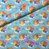 Carebears Clouds and Rainbows on Blue
