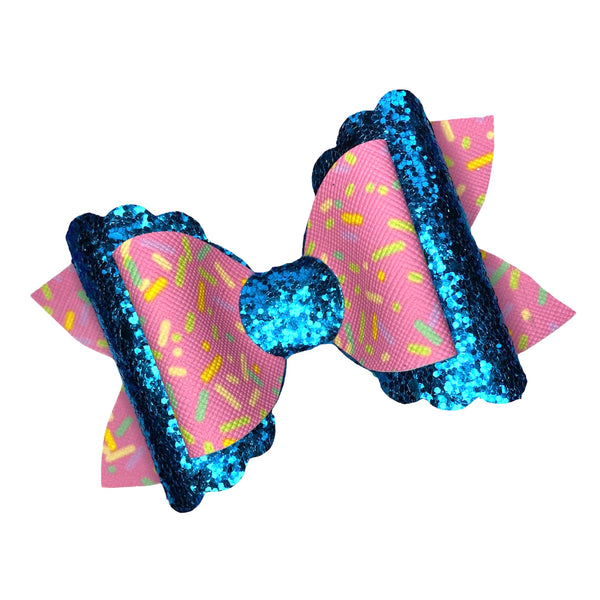 Sprinkles with Blue Glitter Girls Hair Bow Clip