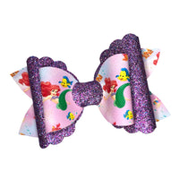 Mermaid Character Purple Glitter Girls Hair Bow Clip