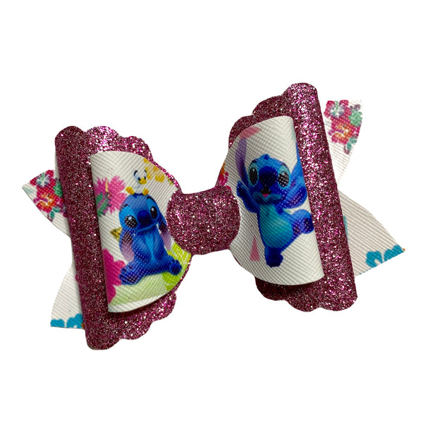 Lilo on Pink Glitter Girls Hair Bow Clip