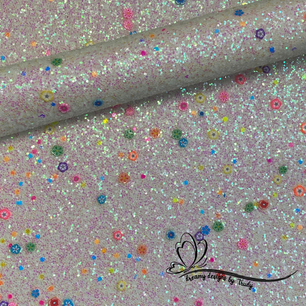 Chunky #10 Crystal Glitter - White with Flowers Sheet