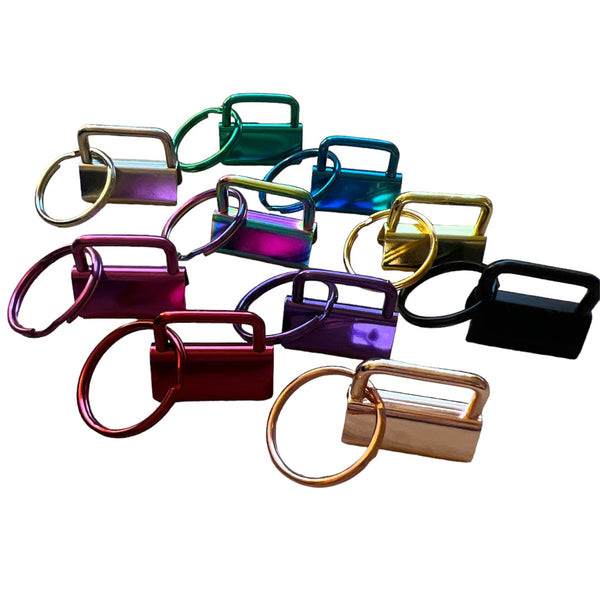 25mm (1inch) Key Fob Hardware and Split Ring Mixed Colours (Pack of 10)